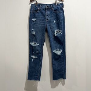 Old Navy High Rise Slouchy Straight Distressed Size 10 Tall Remi Wash